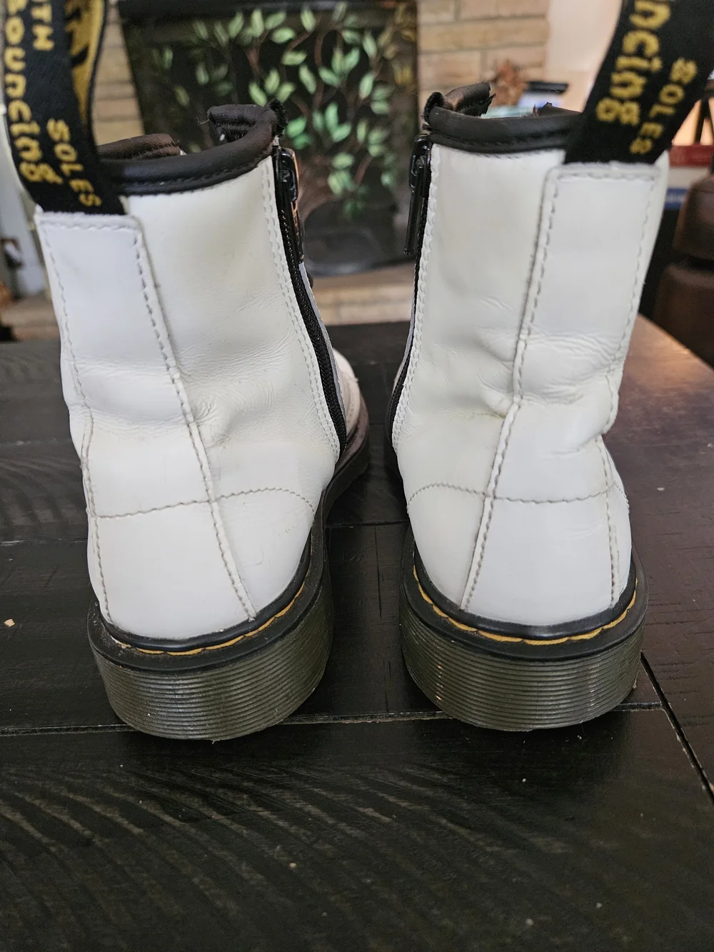 Dr. Martens White Leather Lace-Up Boot with Black Trim